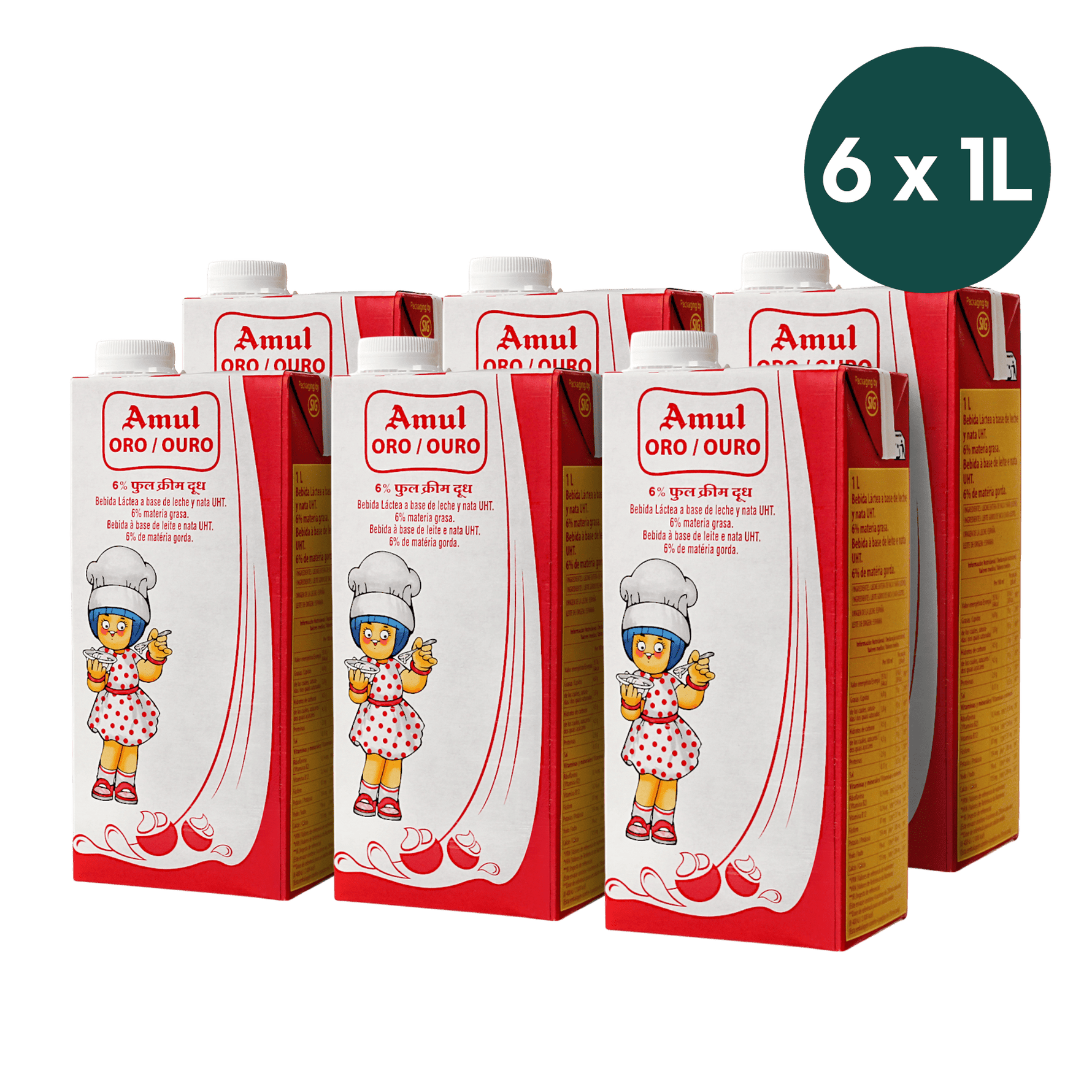Amul - 6l (6 x1l) Gold Milk Full Cream (Fat 6%)