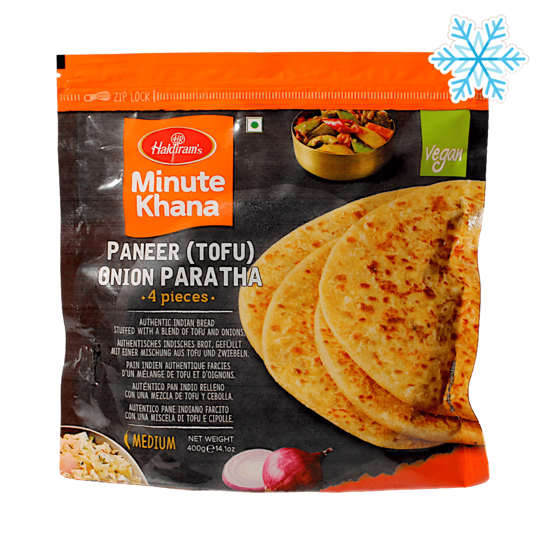 Haldiram's - 400g (Frozen) Minute Khana Paneer (Tofu) Onion Paratha 4 Pieces