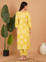 Mustard Yellow Floral Printed Straight Kurta Set with Palazzo Pants