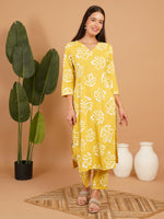 Mustard Yellow Floral Printed Straight Kurta Set with Palazzo Pants