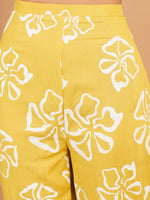 Mustard Yellow Floral Printed Straight Kurta Set with Palazzo Pants
