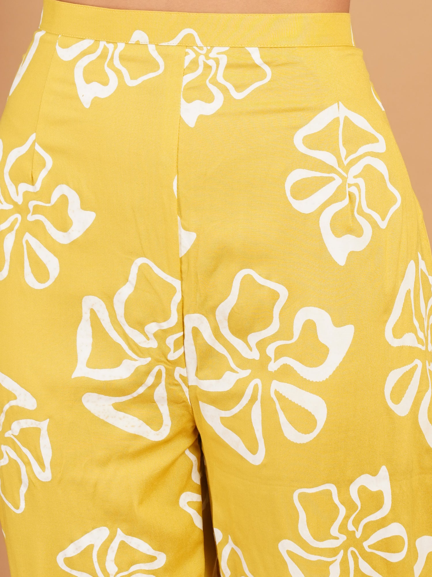 Mustard Yellow Floral Printed Straight Kurta Set with Palazzo Pants