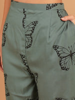 Animal Printed V-Neck Straight Kurta With Trousers