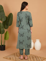 Animal Printed V-Neck Straight Kurta With Trousers