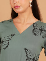 Animal Printed V-Neck Straight Kurta With Trousers