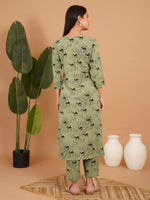 Olive Safari Printed Straight Kurta Set