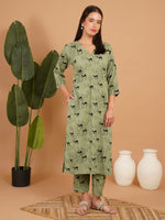 Olive Safari Printed Straight Kurta Set