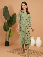 Olive Safari Printed Straight Kurta Set