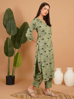 Olive Safari Printed Straight Kurta Set