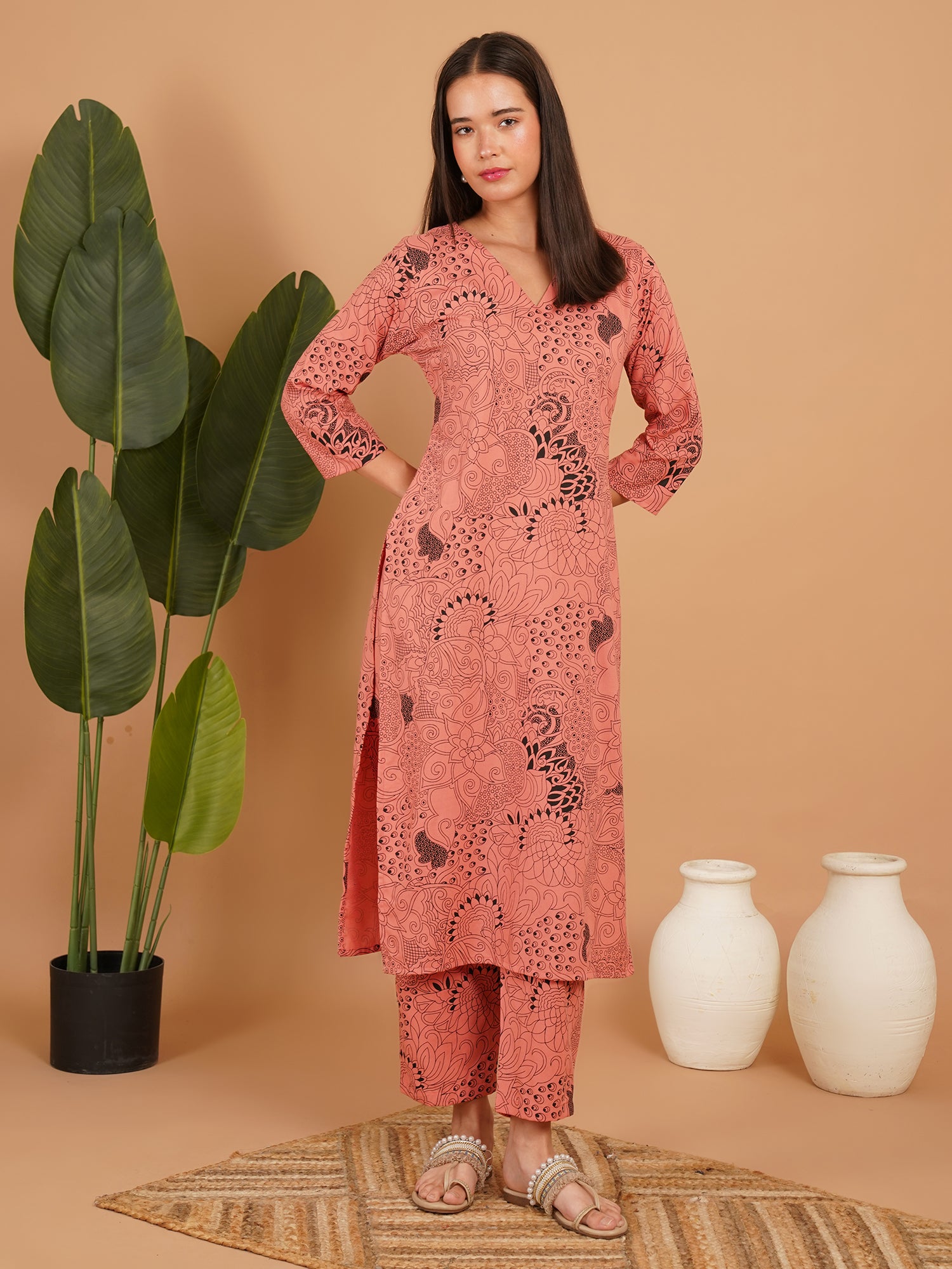 Blush Paisley Printed Straight Kurta Set