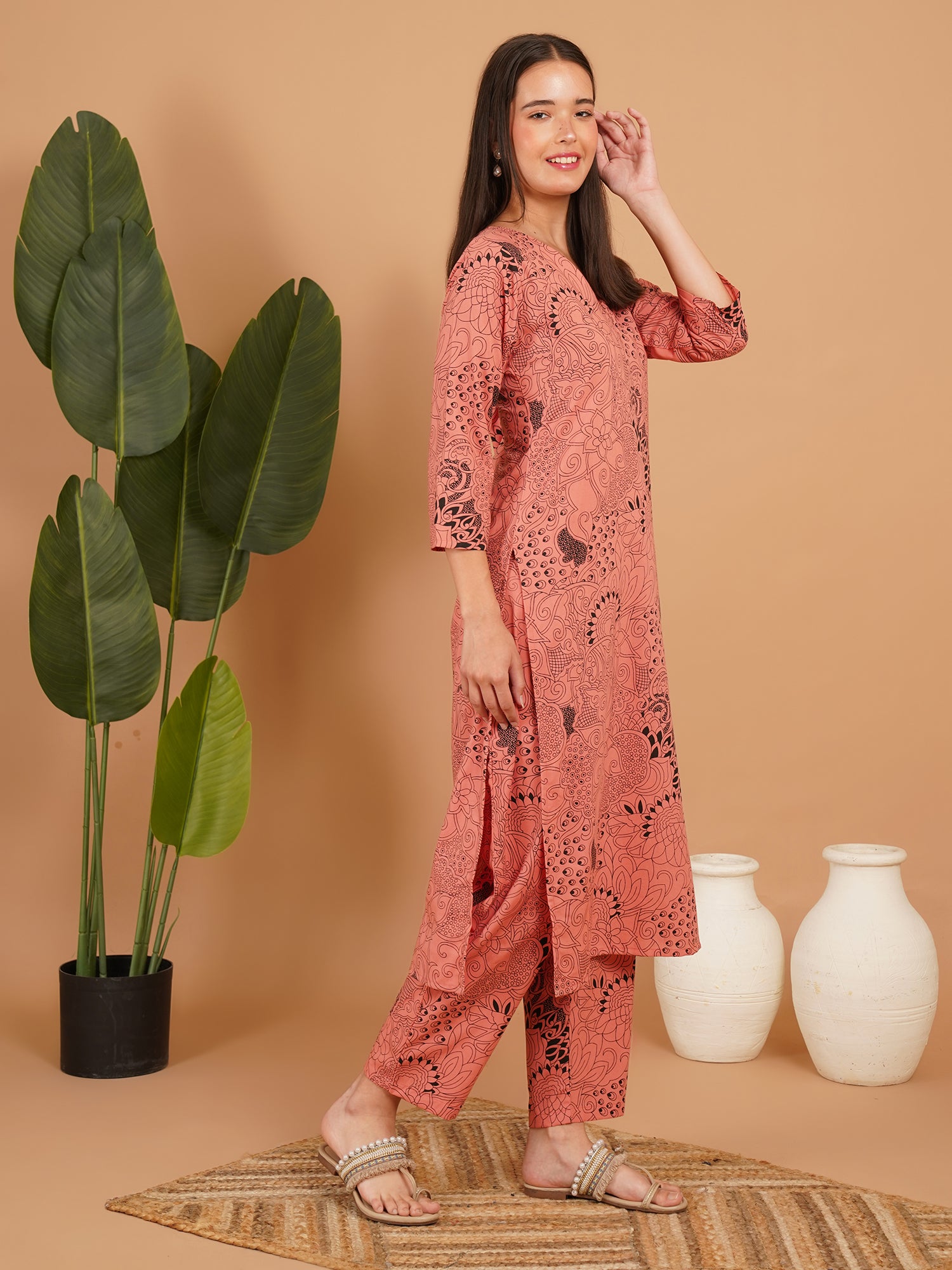 Blush Paisley Printed Straight Kurta Set