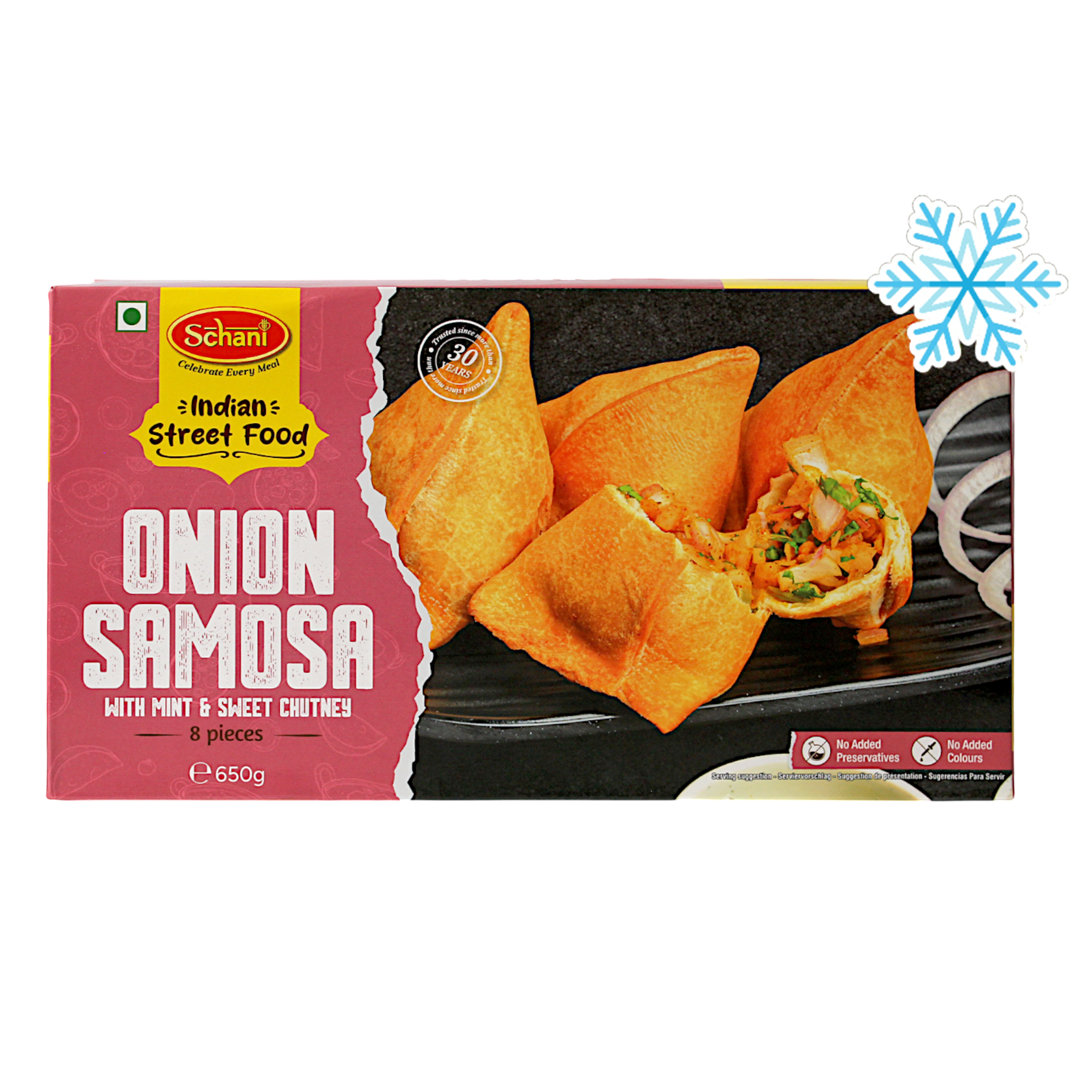 Schani - 650g (Frozen) Onion Samosa (with Mint & Sweet Chutney) 8 pieces
