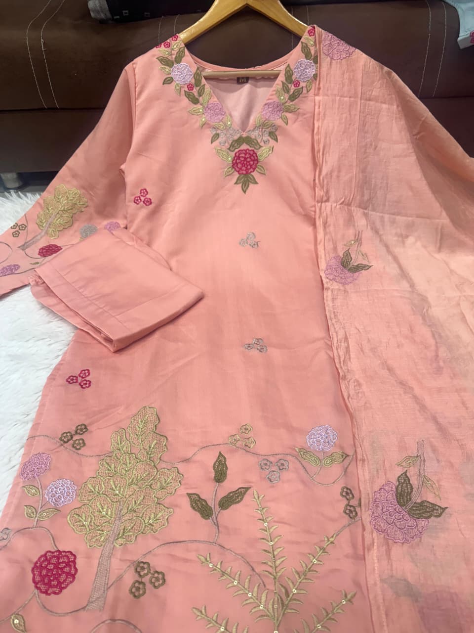 Floral Embroidered Straight Suit Set