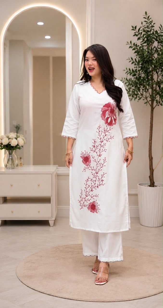 Elegant White Floral Printed Kurta Set