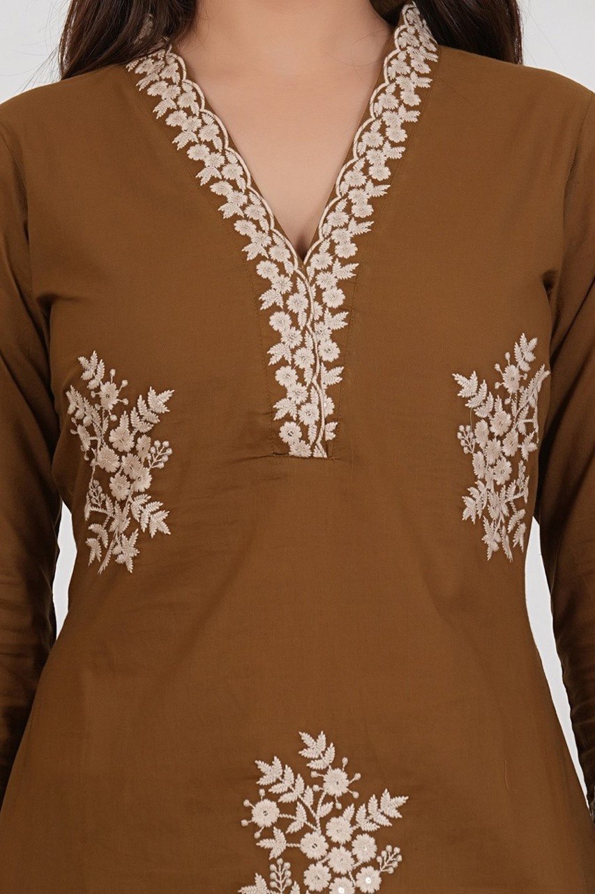 Zariya Rust Embroidered Roman Suit Set