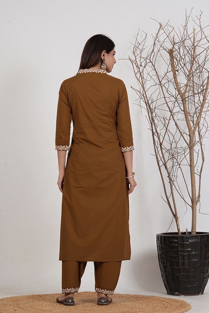 Zariya Rust Embroidered Roman Suit Set