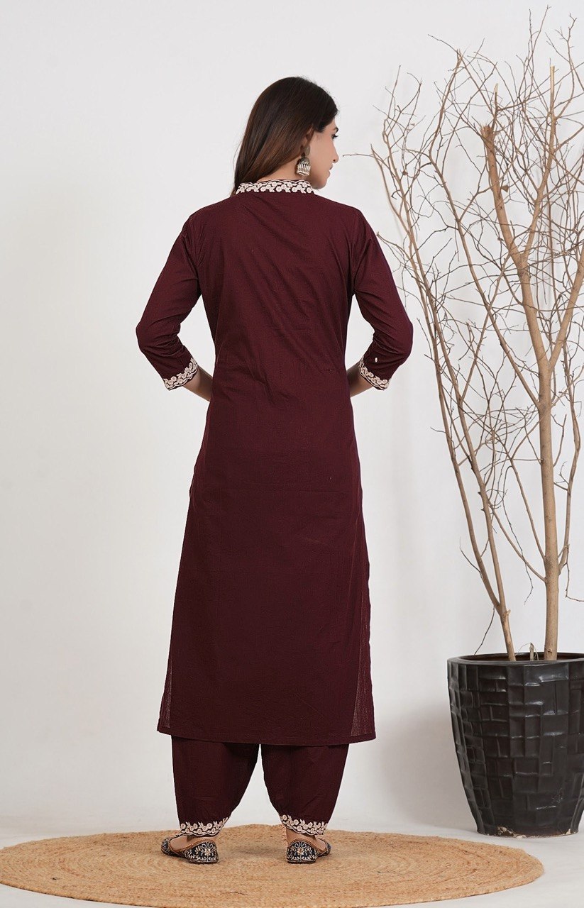 Zariya Rust Embroidered Roman Suit Set