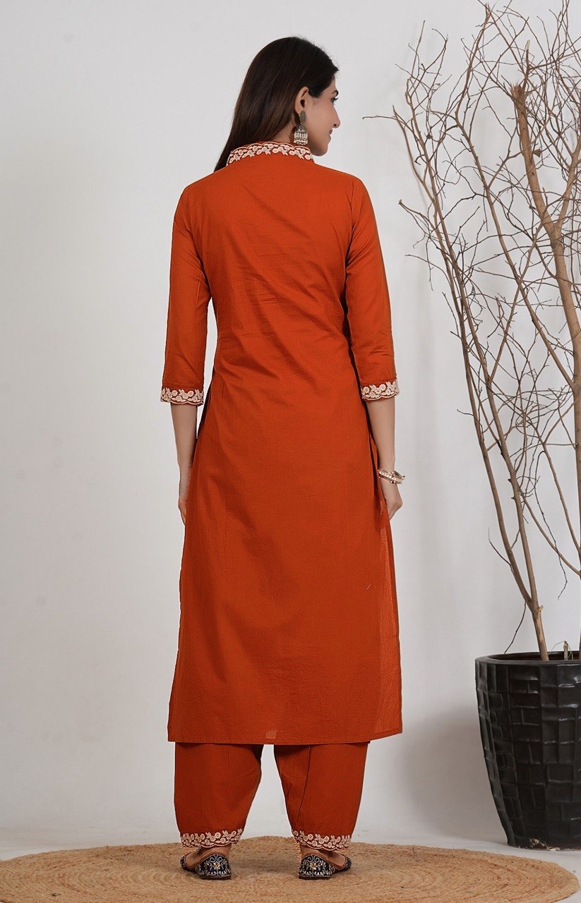Zariya Rust Embroidered Roman Suit Set