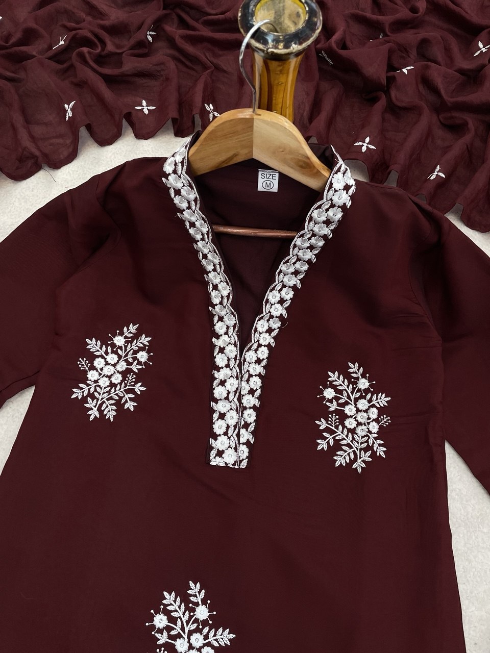 Zariya Rust Embroidered Roman Suit Set